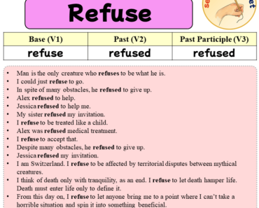 Sentences with Refuse, Past and Past Participle Form Of Refuse V1 V2 V3