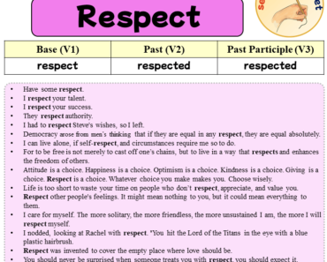 Sentences with Respect, Past and Past Participle Form Of Respect V1 V2 V3