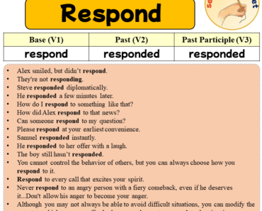Sentences with Respond, Past and Past Participle Form Of Respond V1 V2 V3