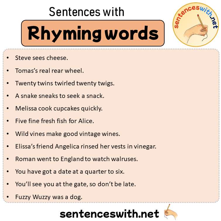 Sentences with Rhyming words, 12 Sentences about Rhyming words in English