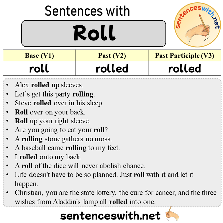 Sentences with Roll, Past and Past Participle Form Of Roll V1 V2 V3