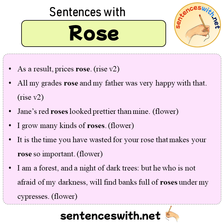 Sentences with Rose, Sentences about Rose in English
