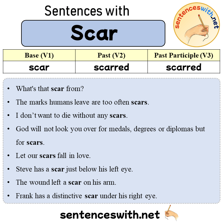 Sentences with Scar, Past and Past Participle Form Of Scar V1 V2 V3