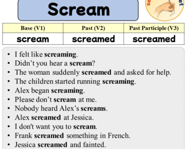 Sentences with Scream, Past and Past Participle Form Of Scream V1 V2 V3
