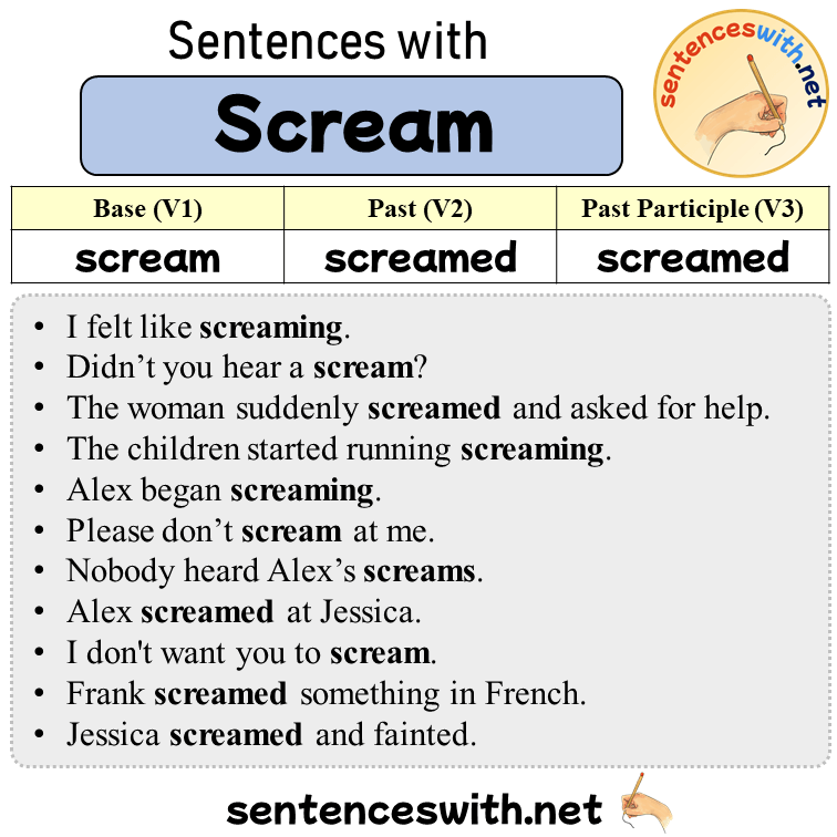 Sentences with Scream, Past and Past Participle Form Of Scream V1 V2 V3