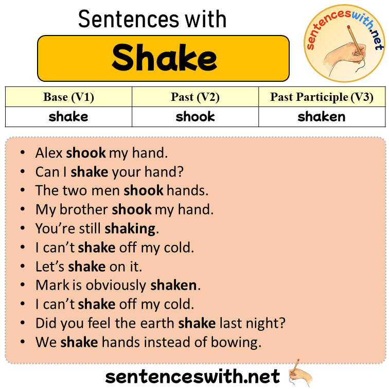 Sentences with Shake, Past and Past Participle Form Of Shake V1 V2 V3