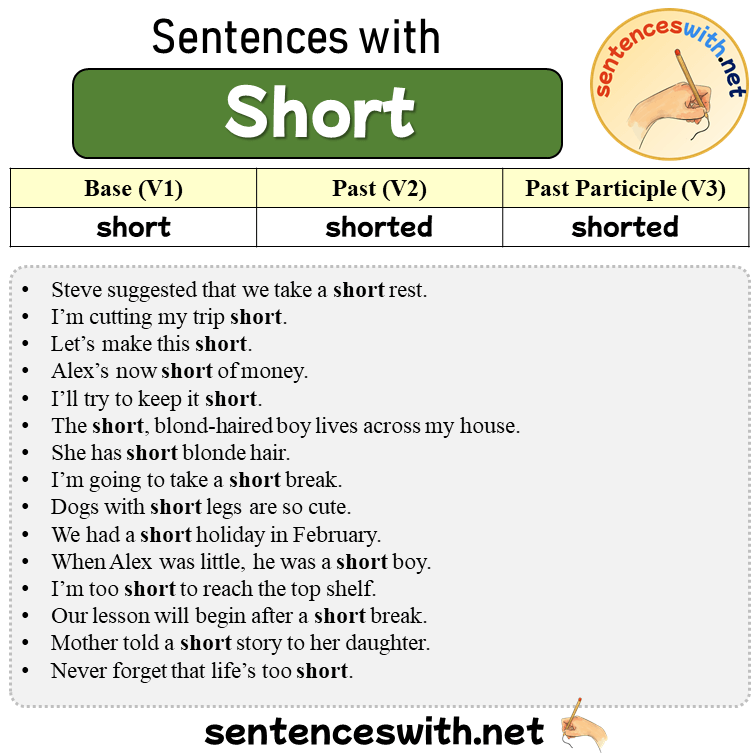 Sentences with Short, Past and Past Participle Form Of Short V1 V2 V3