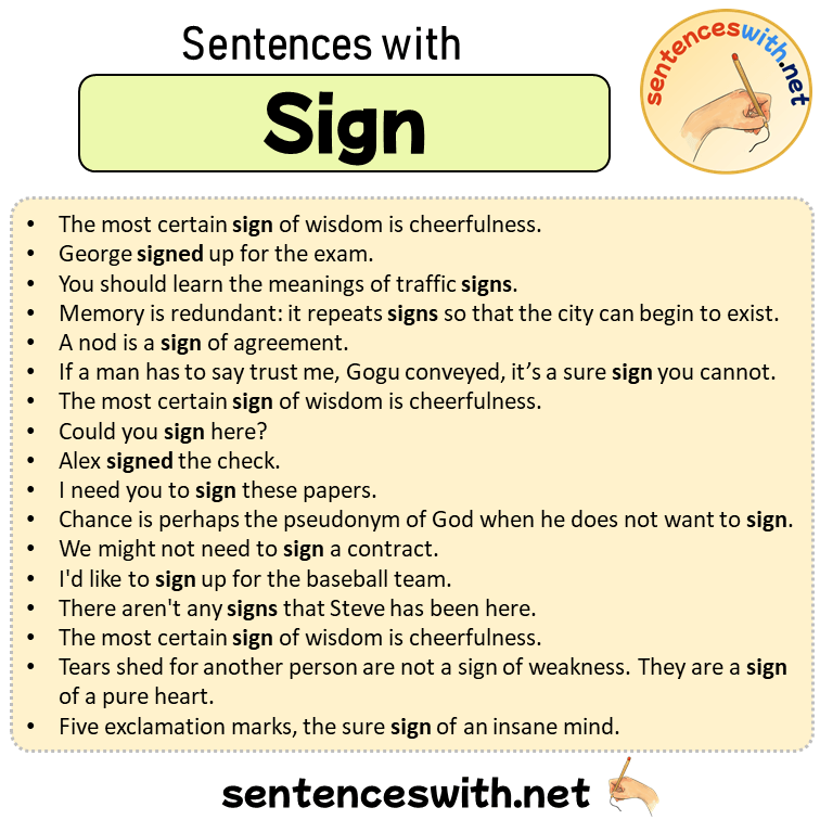 Sentences with Sign, Past and Past Participle Form Of Sign V1 V2 V3