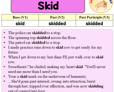 Sentences with Skid, Past and Past Participle Form Of Skid V1 V2 V3