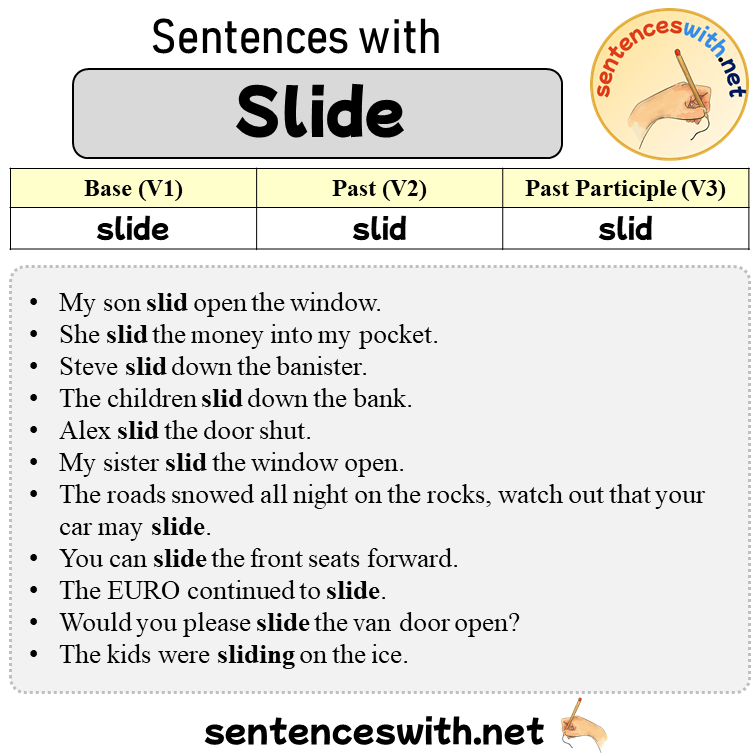 Sentences with Slide, Past and Past Participle Form Of Slide V1 V2 V3