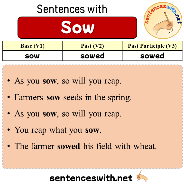 Sentences with Sow, Past and Past Participle Form Of Sow V1 V2 V3