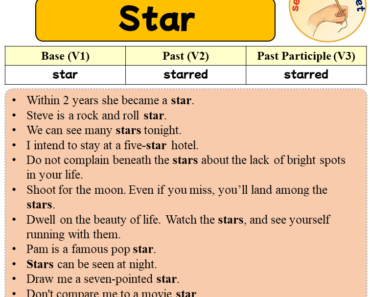 Sentences with Star, Past and Past Participle Form Of Star V1 V2 V3