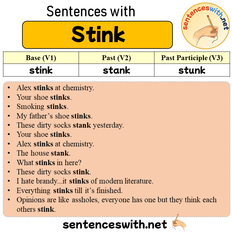 Sentences with Stink, Past and Past Participle Form Of Stink V1 V2 V3