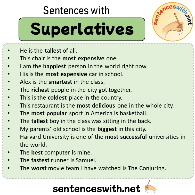 Sentences with Superlatives, 15 Sentences about Superlatives in English