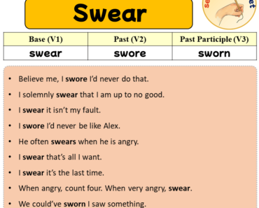 Sentences with Swear, Past and Past Participle Form Of Swear V1 V2 V3