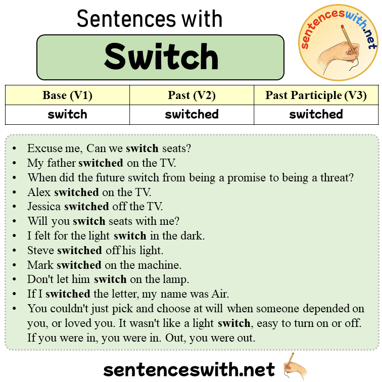 Sentences with Switch, Past and Past Participle Form Of Switch V1 V2 V3