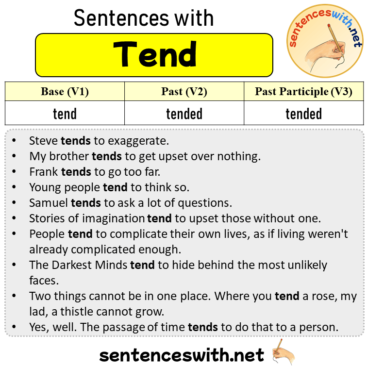 Sentences with Tend, Past and Past Participle Form Of Tend V1 V2 V3