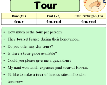 Sentences with Tour, Past and Past Participle Form Of Tour V1 V2 V3