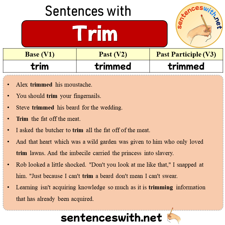 Sentences with Trim, Past and Past Participle Form Of Trim V1 V2 V3