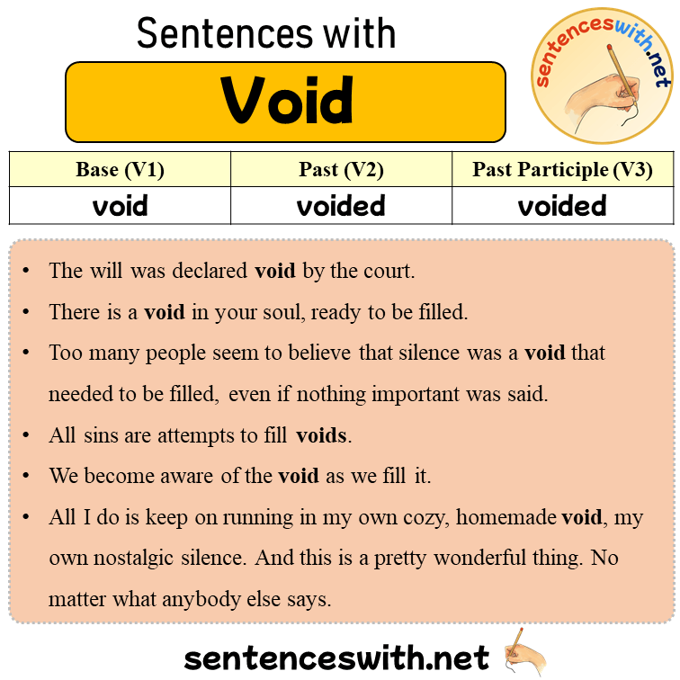 Sentences with Void, Past and Past Participle Form Of Void V1 V2 V3