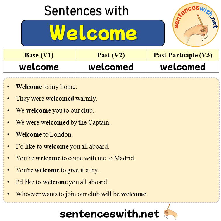 Sentences with Welcome, Past and Past Participle Form Of Welcome V1 V2 V3