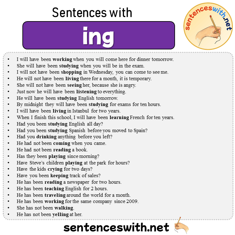 Sentences with ing, 25 Sentences about ing in English