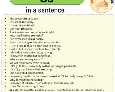 So in a Sentence, Sentences of So in English