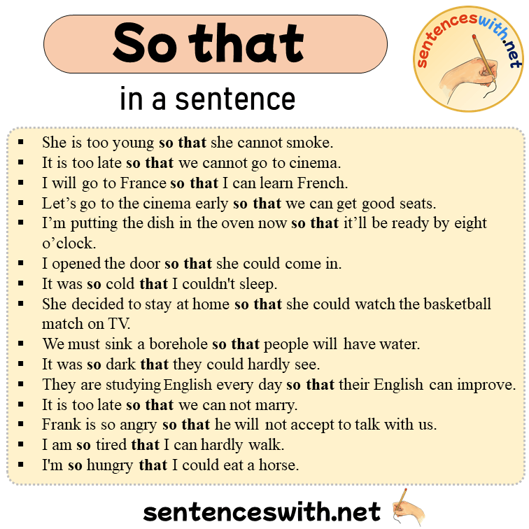 So that in a Sentence, Sentences of So that in English