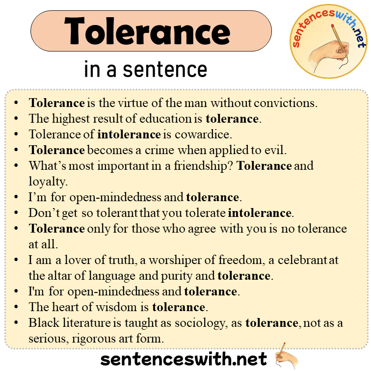 Tolerance is in a Sentence, Sentences of Tolerance is in English