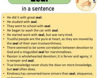 Zeal in a Sentence, Sentences of Zeal in English