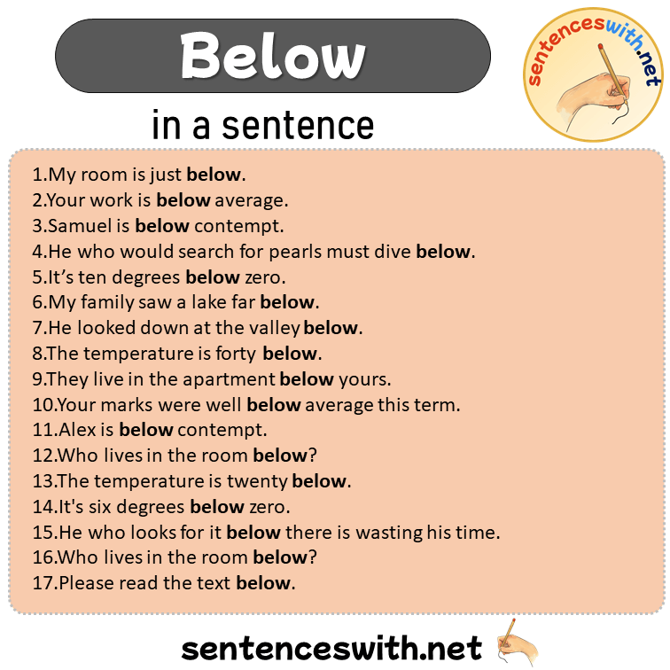Below in a Sentence, Sentences of Below in English