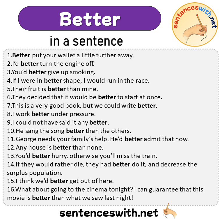 Better in a Sentence, Sentences of Better in English
