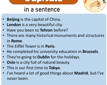 Capitals in a Sentence, Sentences of Capitals in English