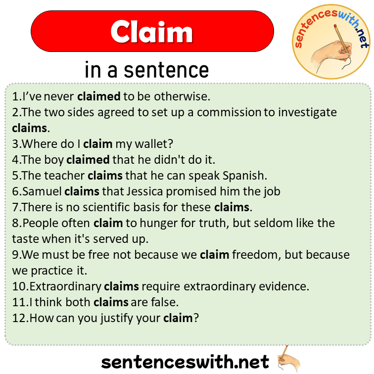 Claim in a Sentence, Sentences of Claim in English