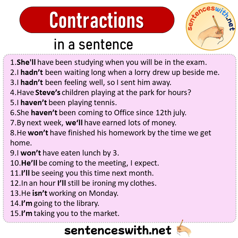 Contractions in a Sentence, Sentences of Contractions in English