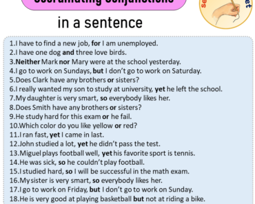Coordinating Conjunctions in a Sentence, Sentences of Coordinating Conjunctions in English