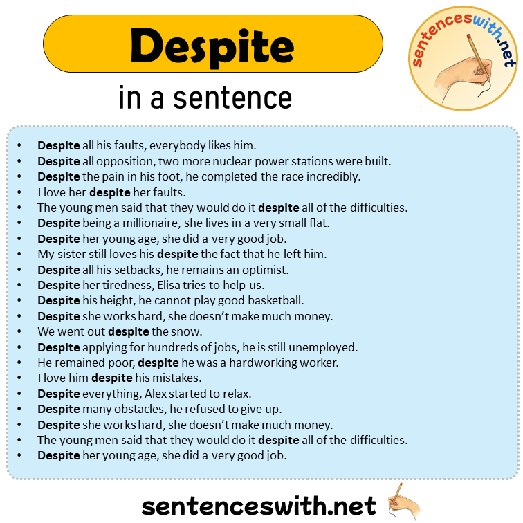 Despite in a Sentence, Sentences of Despite in English