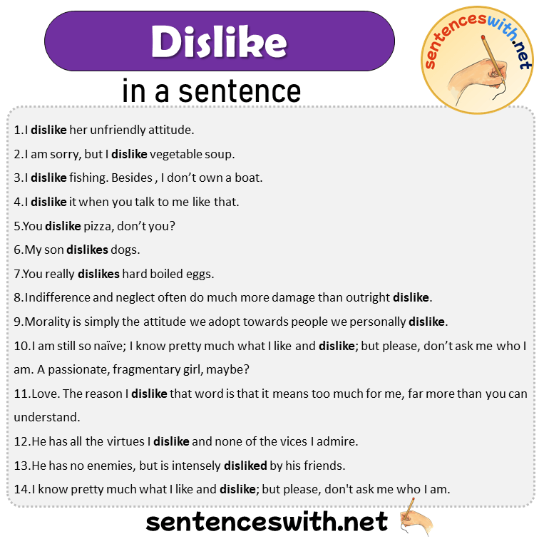 Dislike in a Sentence, Sentences of Dislike in English