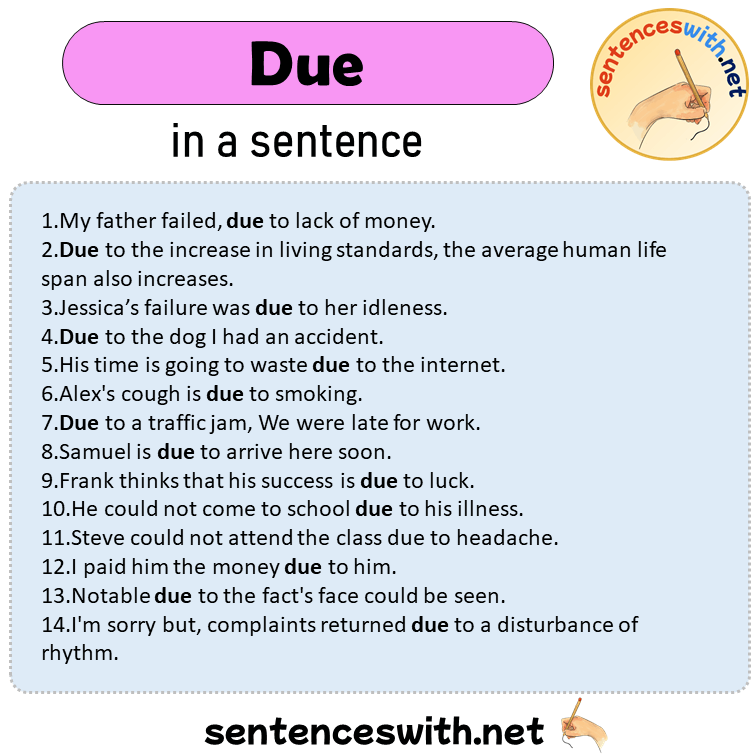 Due in a Sentence, Sentences of Due in English