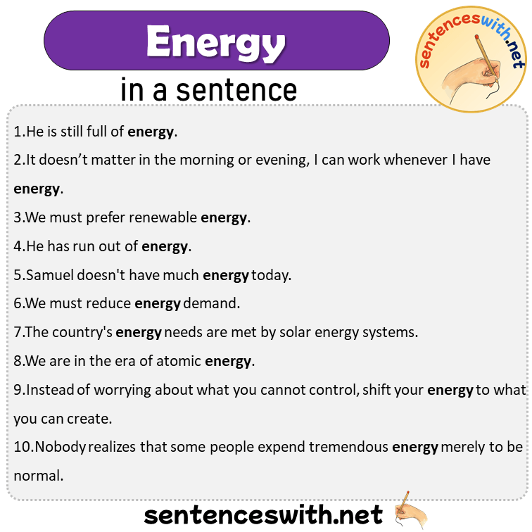 Energy in a Sentence, Sentences of Energy in English