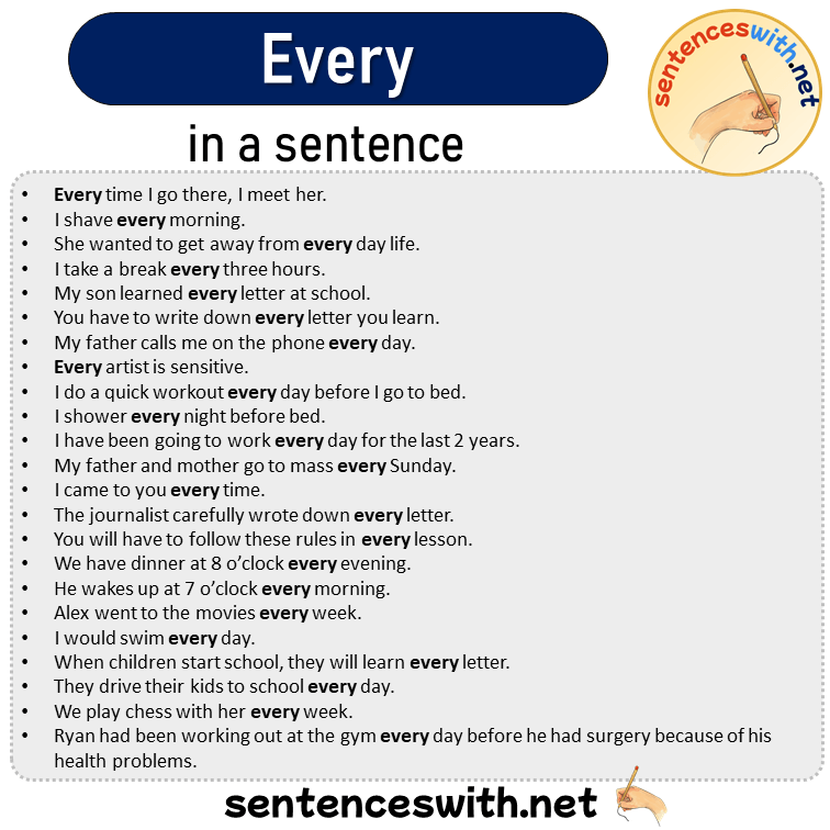 Every in a Sentence, Sentences of Every in English