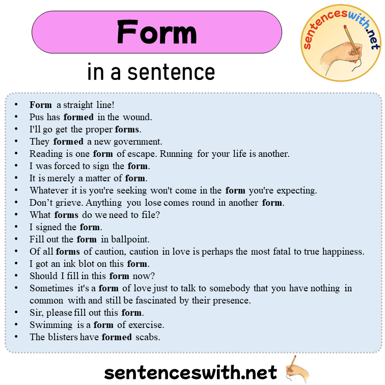 Form in a Sentence, Sentences of Form in English