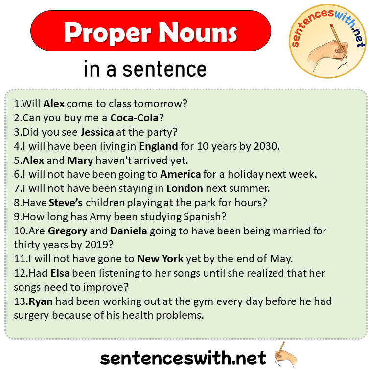 Proper Nouns in a Sentence, Sentences of Proper Nouns in English