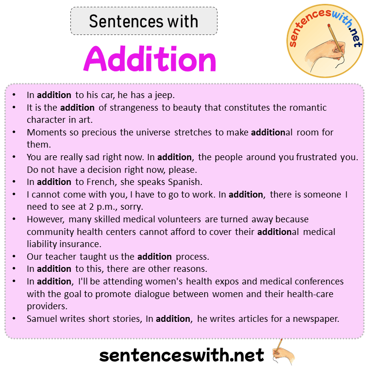Sentences with Addition, Sentences about Addition in English