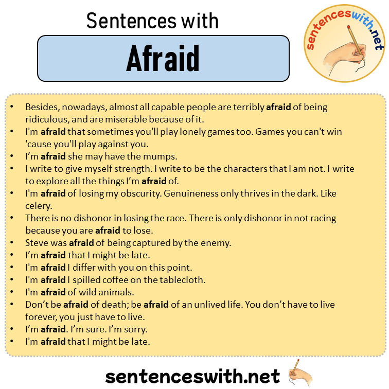 Sentences with Afraid, Sentences about Afraid in English