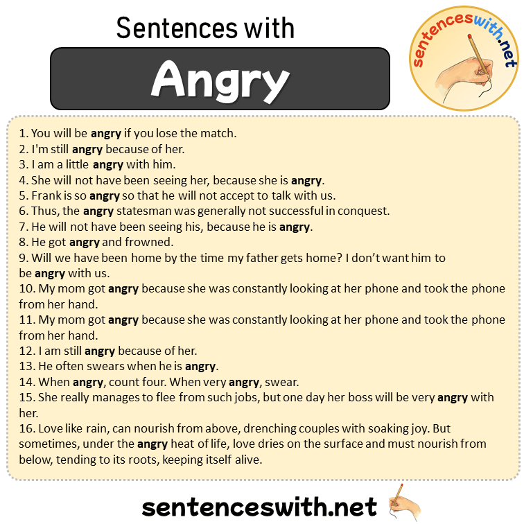 Sentences with Angry, Sentences about Angry in English