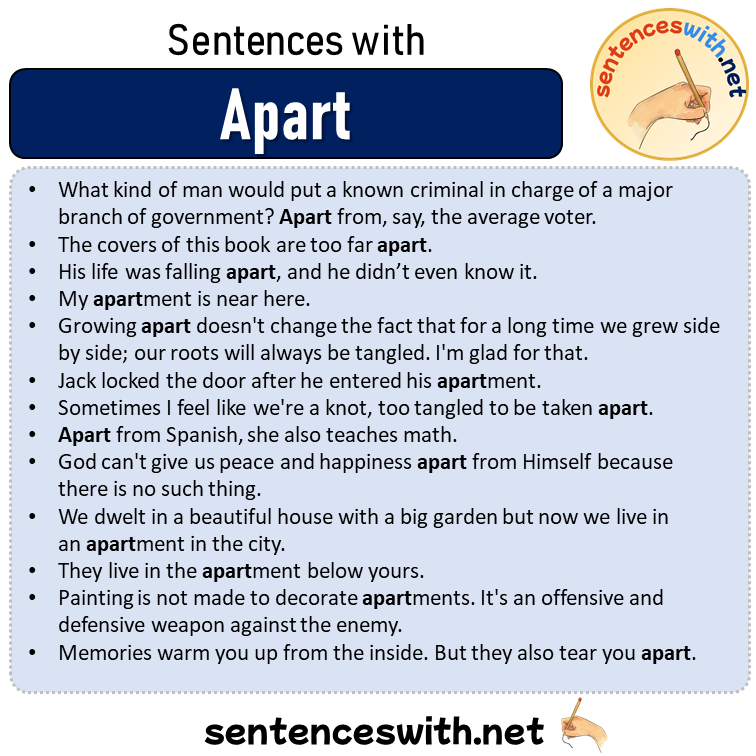Sentences with Apart, Sentences about Apart in English