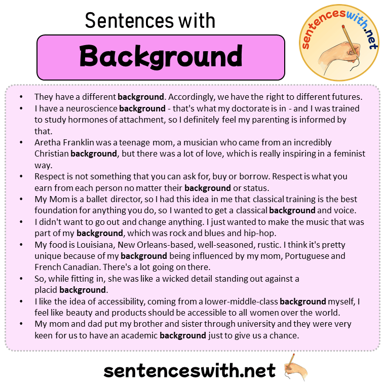 Sentences with Background, Sentences about Background in English