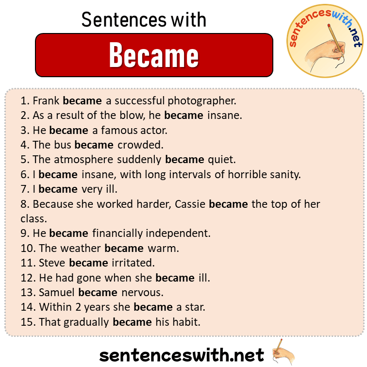 Sentences with Became, Sentences about Became in English