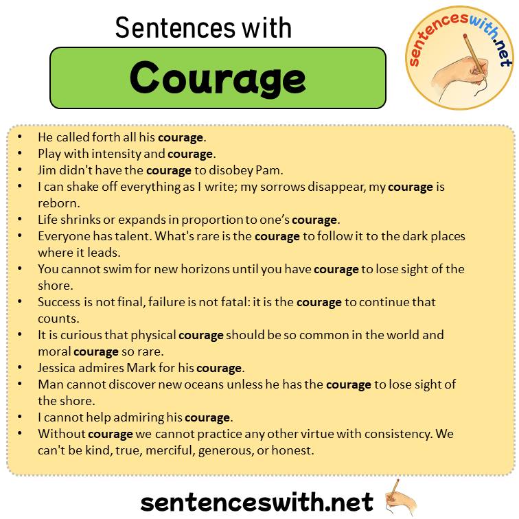 Sentences with Courage, Sentences about Courage in English